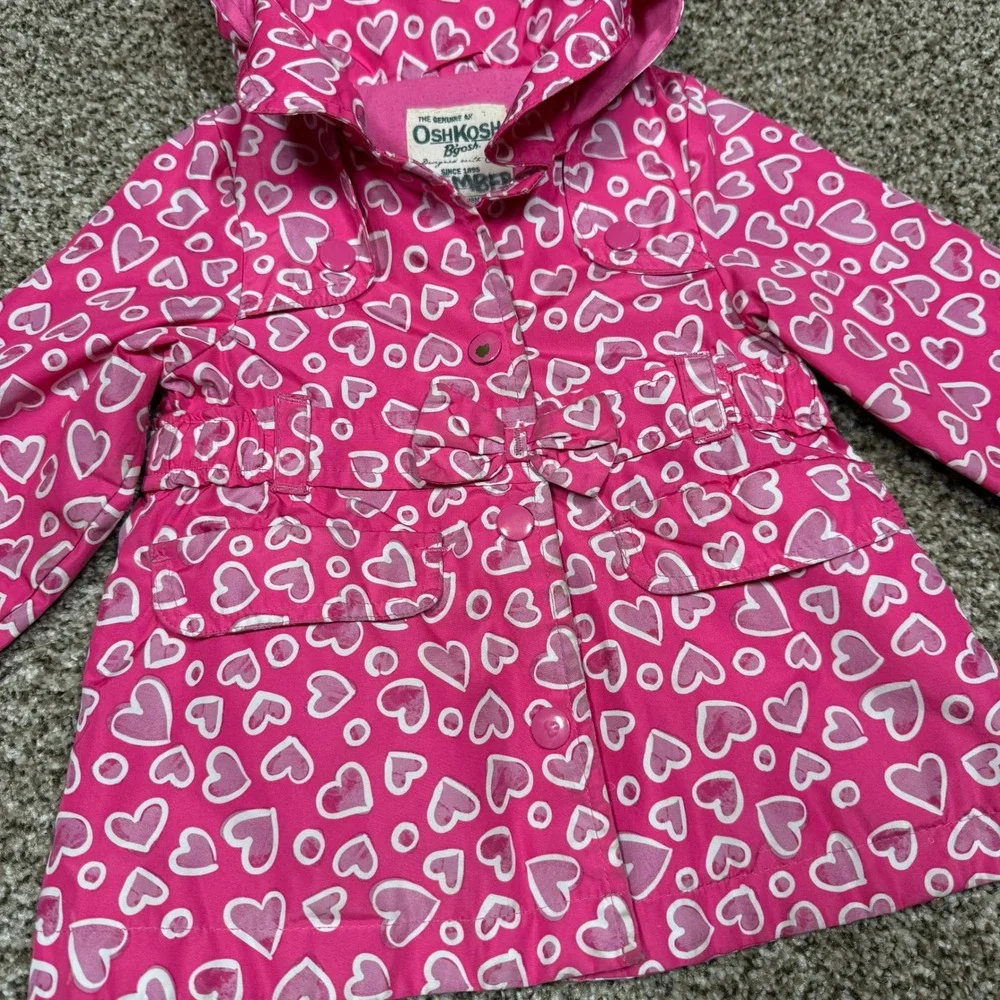 Vintage OshKosh Bgosh Pink Heart Print Hooded Rain Jacket 18mo